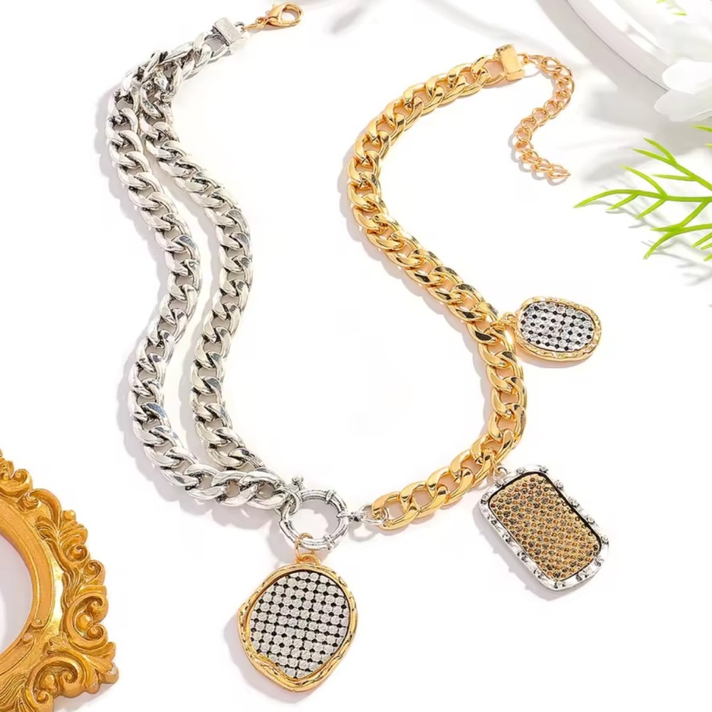 New! Collocation Zara mix color Gold and Silver Dual-Tone Necklace